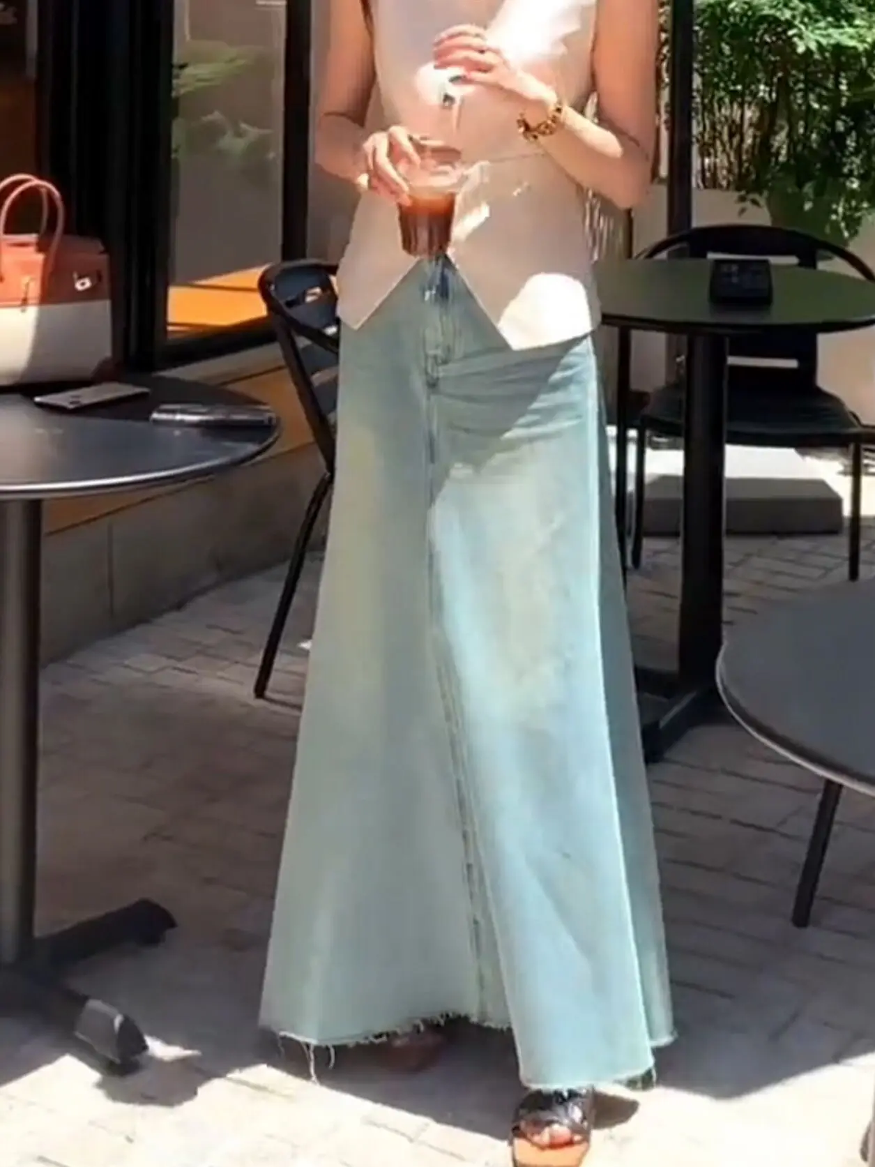 

Ретро джинсовая юбка с рваным краем, светло-голубая, женская, весна 2026, с завышенной талией, облегающая, длинная, фасон «рыбий хвост»