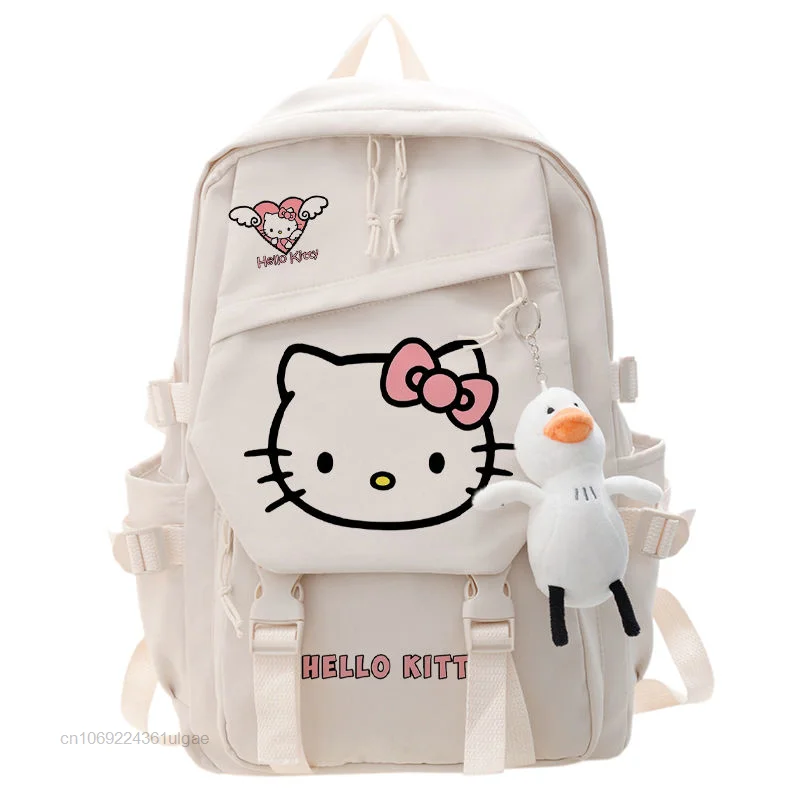 Sanrio Hallo Kitty Rucksäcke Student Cartoon Schule Tasche Koreanischen Stil Kawaii Schulter Taschen Y2k Mädchen Casual Rucksack Mit Anhänger