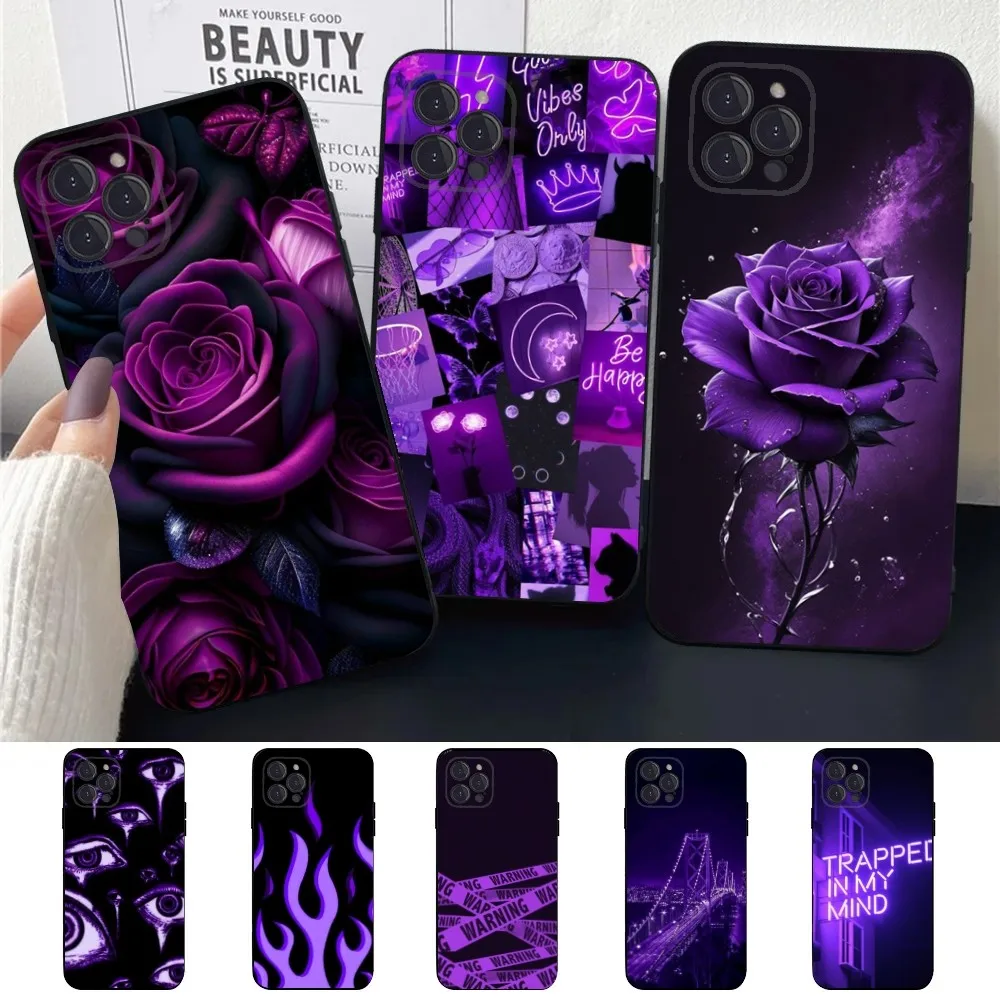 Purple aesthetic  Phone Case For Apple iPhone 15,14,13,12,11,XS,XR,X,8,7,Pro,Max,Plus,mini Silicone Black Cover