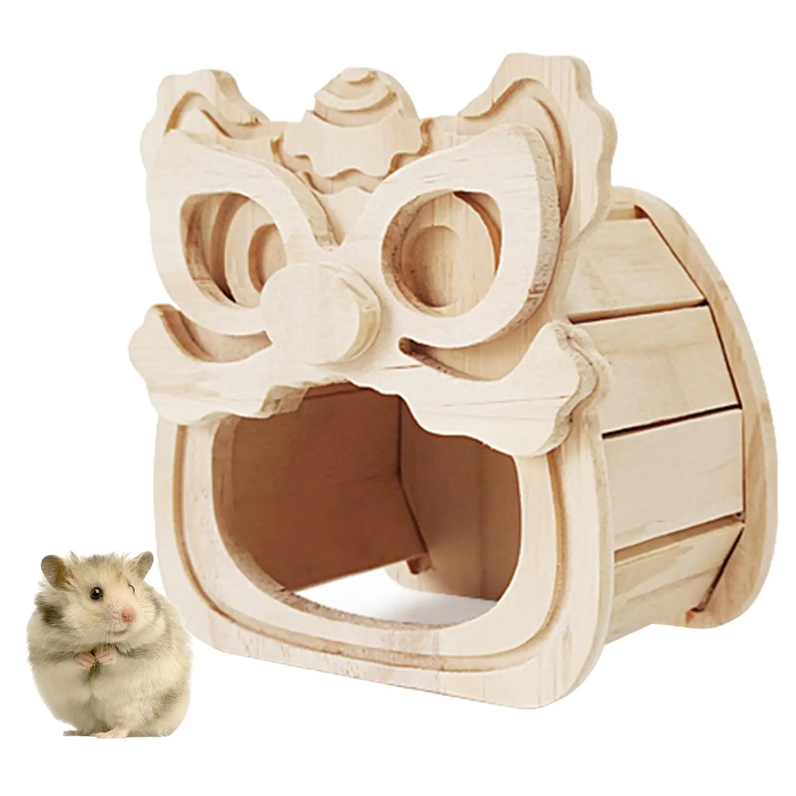 Hamster Wooden House Hideout Habitat for Small Animal Gerbils Chipmunks