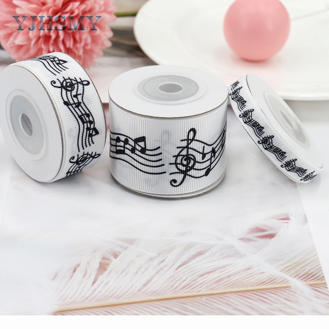 Musical Notes Ribbon Printed Music Craft Ribbon Black and White Fabric Ribbons for DIY Crafts Gift Wrapping Wedding Party Decora