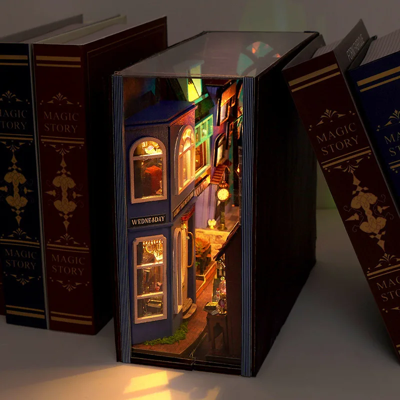 Cottage Overture Street Assembled Magic Stereo Book Stand Model Creative Birthday Gift Decoration