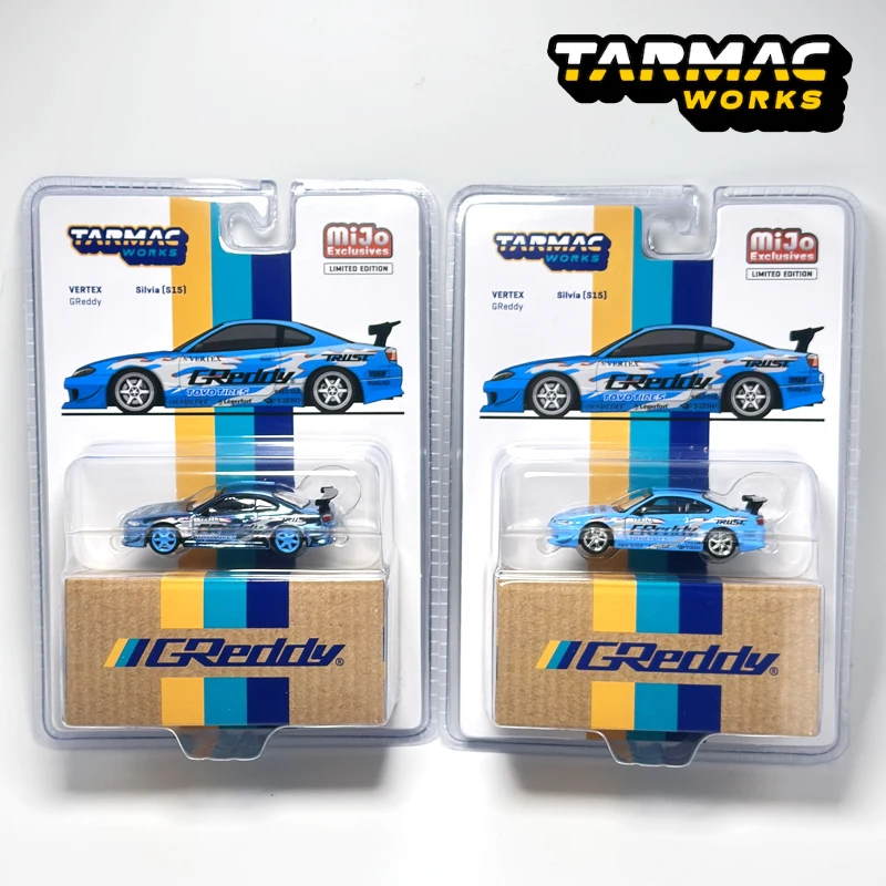 Tarmac Works 1:64 TW x MIJO VERTEX Silvia S15 GReddy JDM Blue Alloy Car model Chase Electroplated Blue