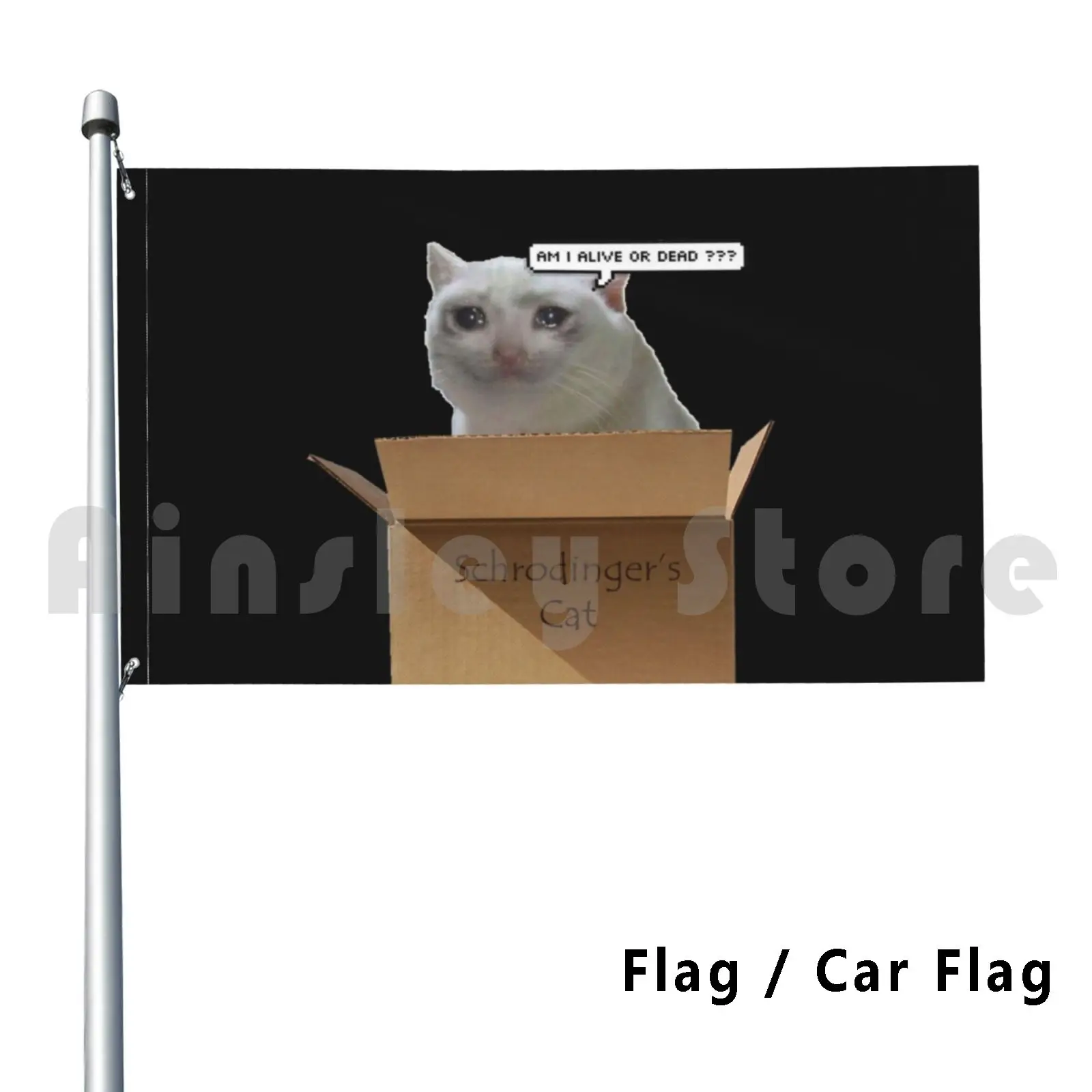 Schrodinger' ; S Cat Meme Outdoor Decor Flag Car Flag Crying Cat Meme Memes Schrodinger Schrodingers Cat