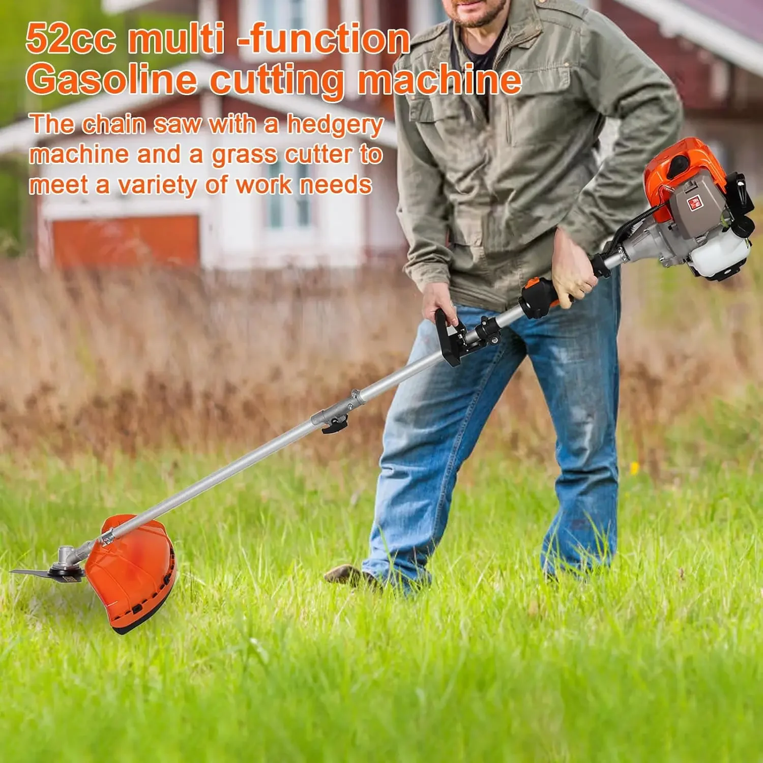 5-in-1-Multifunktions-Rasenmäher, 52 CC Gas-Unkrauttrimmer, kabelloser Unkrautvernichter, kabelloser Heckenschere und Rasenkantenschneider, 2-Takt-Bürste