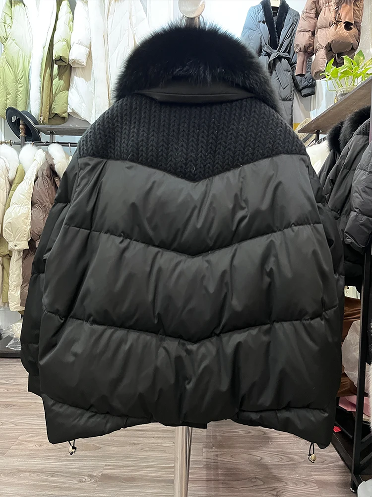 2023 Winter Women Goose Down Jacket Natural Fox Fur Collar Sweet Style Luxury Female Coats