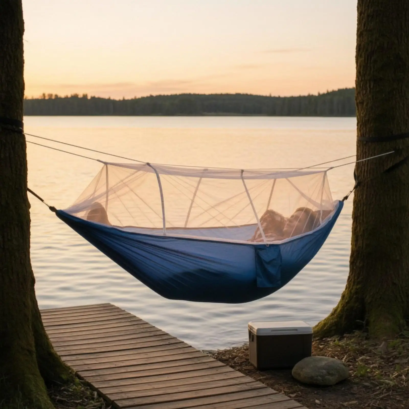 Lightweight Mesh Hammock for Outdoor Camping and Hiking with Carry Bag and Straps Designed for Relaxing Between Trees
