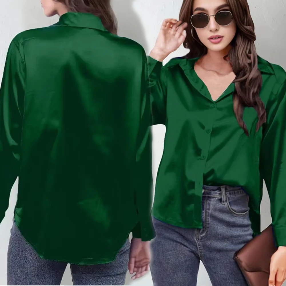 

Office Lady Trend Casual Shirt Elegant Blouses For Women Satin Multicolor Basic Slim Shirt Solid All-Match Top French New