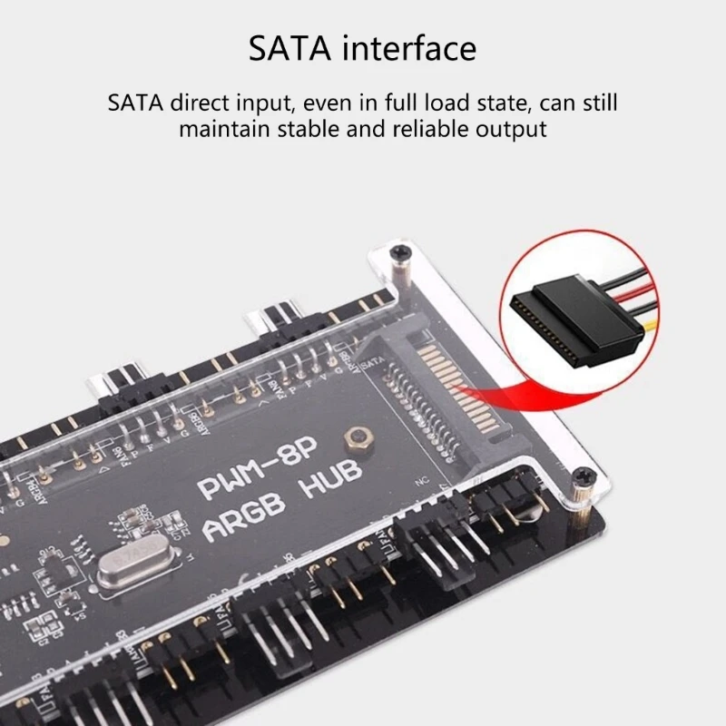 Вентиляторный концентратор ARGB PWM с беспроводным пультом дистанционного управления, 8 вентиляторами PWM и 8 разъемами ARGB для