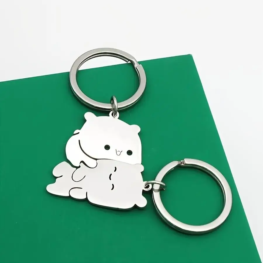 1/5/10/20/50/100pcs Adorable stainless steel bear couple keychain sets - The perfect Valentine's Day gift for couples, ideal for
