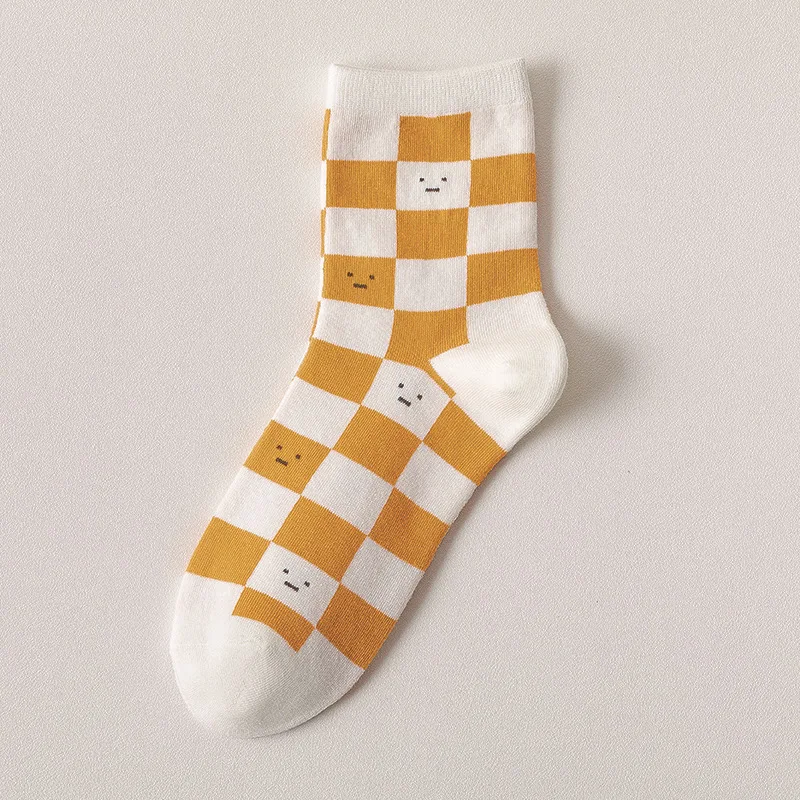 2023 spring and summer new socks women\'s yellow twisted tube socks orange checkerboard socks  strawberry  kawaii