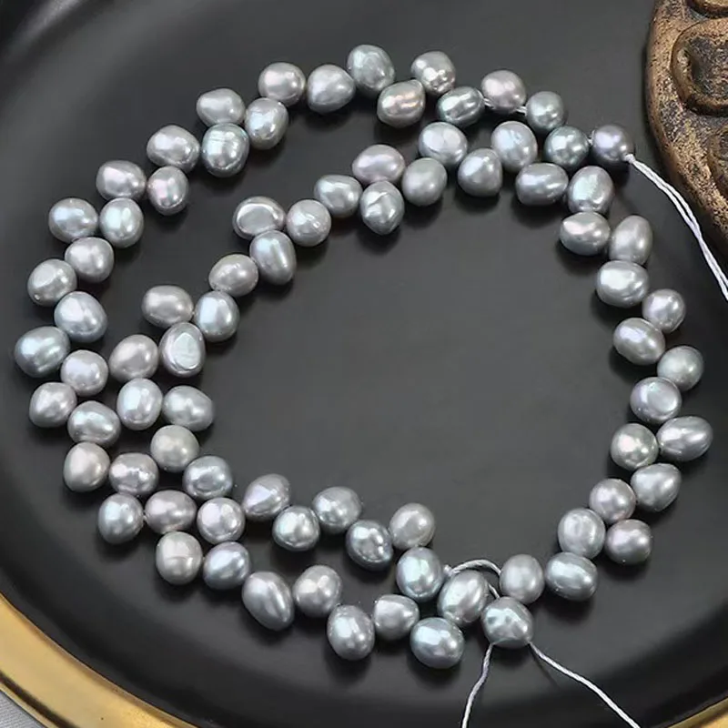 16 inches 5-6mm Silver Gray Natural Side Drilled Raindrop Pearls Loose Strand