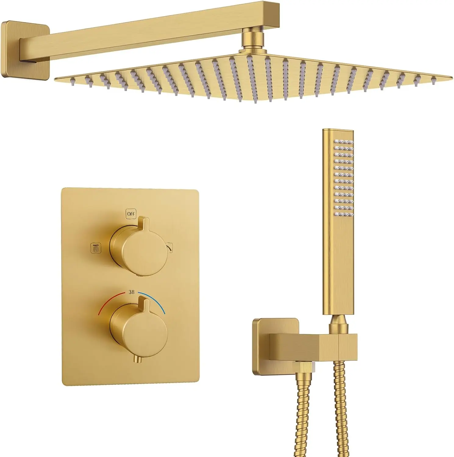 

Thermostatic Shower System Wall Mount with 12 Inch Rainfall Shower Head and Handheld Bathroom Champagne Bronze Shower