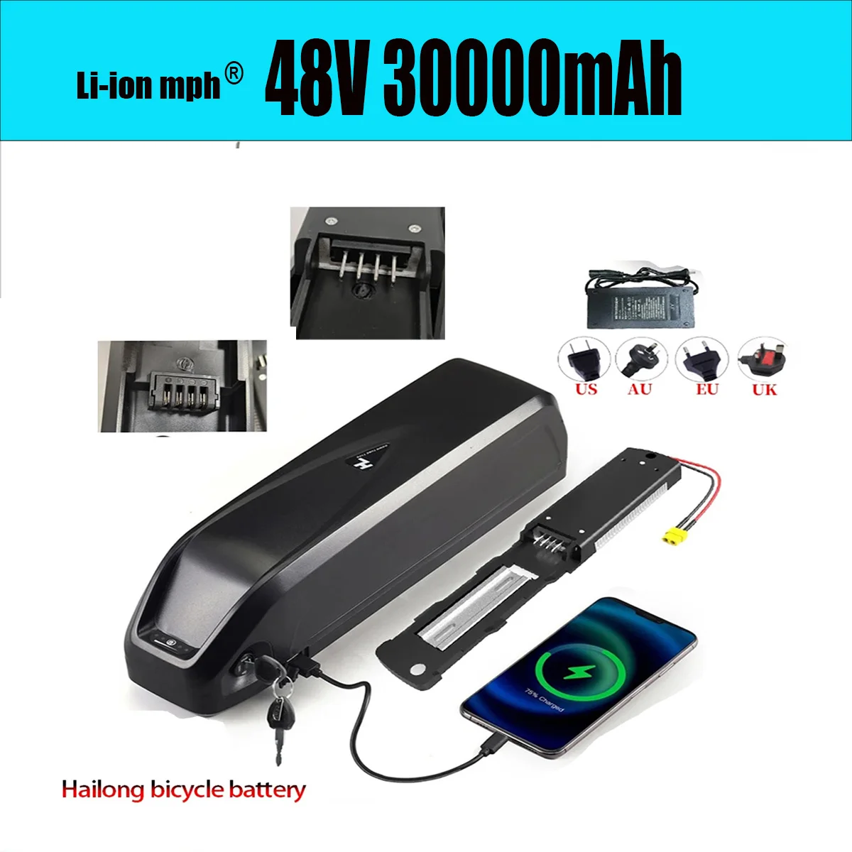 48 В, высококачественный новый оригинальный аккумулятор Hailong 12 Ач, 20 Ач, 30 Ач для двигателя Bafang BBS02 BBS03 BBSHD + настраиваемая вилка BMS