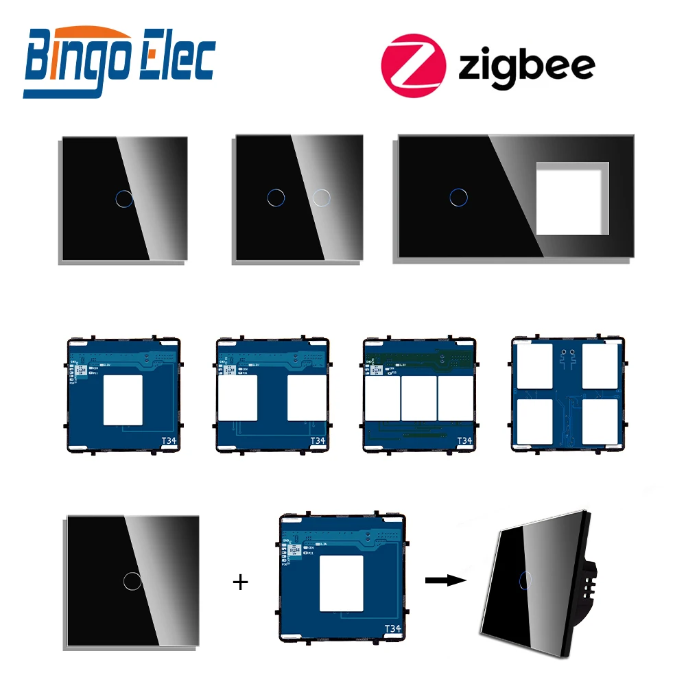 

Розетка настенная Zigbee со стеклянными панелями, функциональные сенсорные выключатели, 1/2/3 стороны, евровилка, умная розетка, работает с приложением «сделай сам»