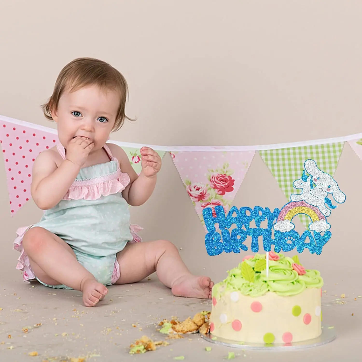 قطعة علوية لكعكة عيد الميلاد السعيدة من سينامورول، موضوع كرتوني لامع لحفلات أعياد الميلاد، مستلزمات تزيين الكب كيك للأطفال والبنات والأولاد #5