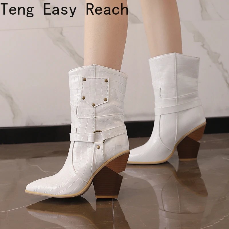 2023 Autumn Winter Casual Western Cowboy Ankle Boots Women Snake Cowgirl Booties Short Cossacks Botas High Heels Shoes