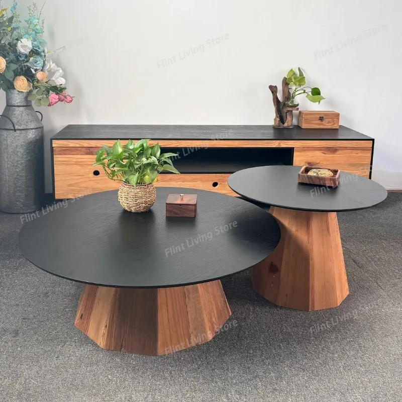 

Japanese Wabi-sabi Style Sofa Side Table Modern Creative Luxury Round Coffee Table Solid Wood Design Home Furniture