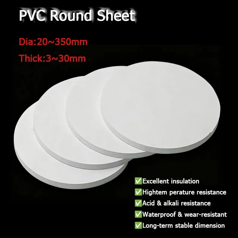 PVC Round Sheet Diameter 20-350mm Plastic Thin Round Washer Circular Plate White PVC Plastic Sheet Customized processing