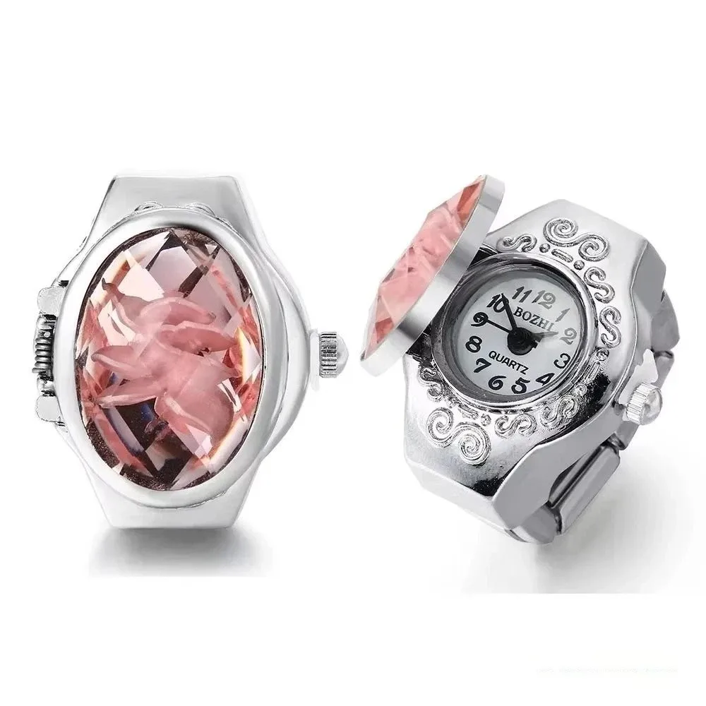 Fashion Jewelry Vintage Rings Jewelry Clock Punk Alloy Roman Quartz Watch Mini Elastic Strap Oval Shape Finger Watch Ring Man
