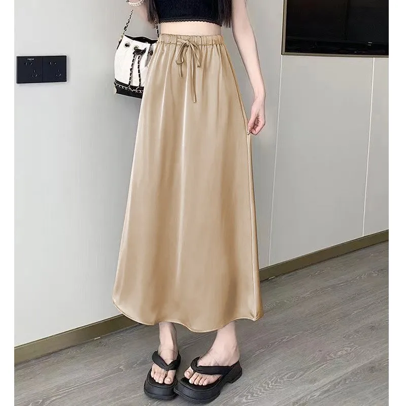 

High Waist Midi Silk Acetate Satin Half Skirt Draping Feel Summer New Arrival 2024 Miniature Long Skirt Custom Design Service