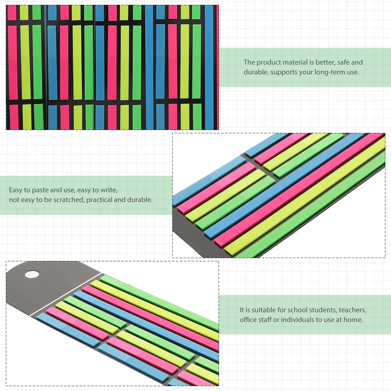 2Pcs Fluorescent Reading Strips Reusable Adhesive Highlighter Tape for Note Indexing Colorful Sticky Tabs for Books and