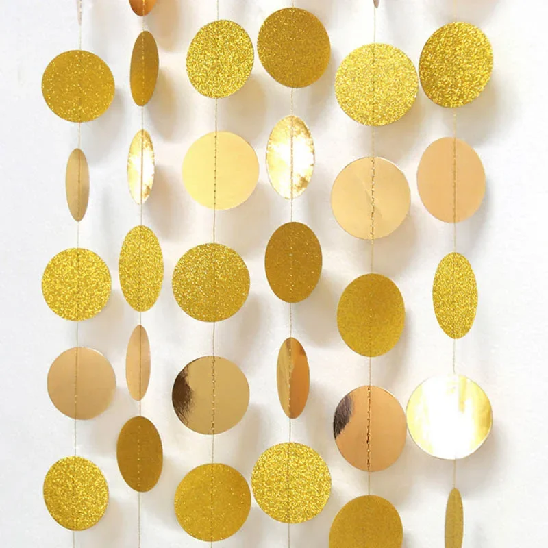 4m Paper Garland Banner Glitter Bunting String Circle Curtain Tassels Party Backdrop Xmas Wedding Birthdays Baby Shower Decor