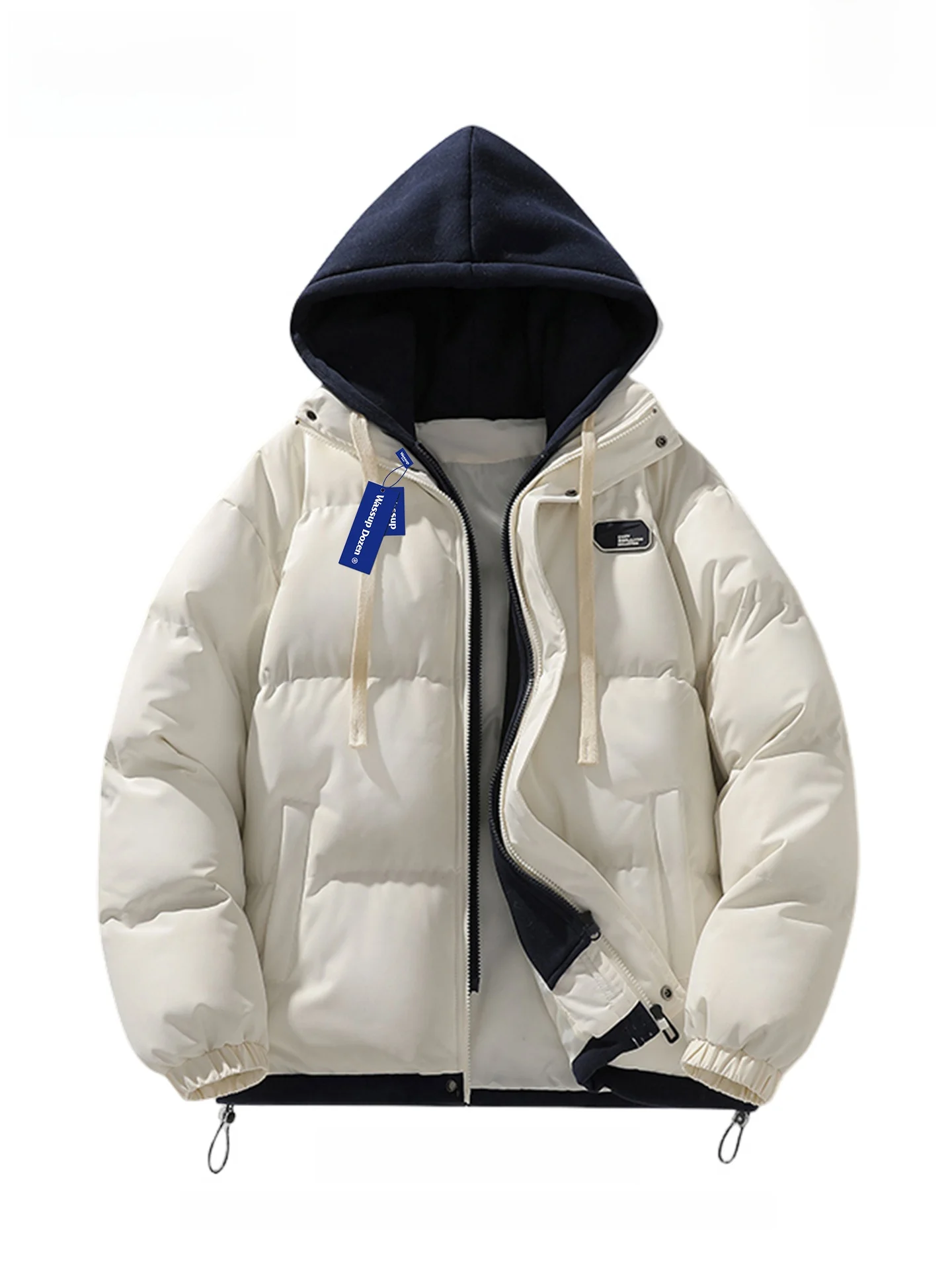 

Wassup Dozen Men's down Cotton Jaet Winter Workwear Coat Hooded Couple's Bread Sle Casual Warm Polyester Fiber Long Sv...