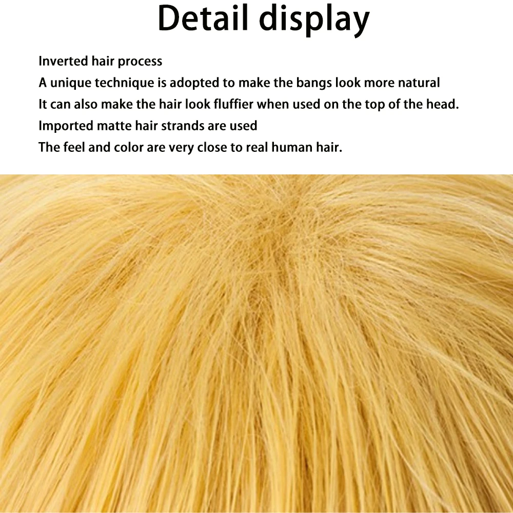 Rambut Komposit Cosplay Anime Demon Slayer: Zenitsu Agatsuma, Rambut Pendek Gradasi Oranye Tidak Beraturan, Wig Kulit Kepala Realistis untuk Pesta dan Kegunaan Sehari-hari