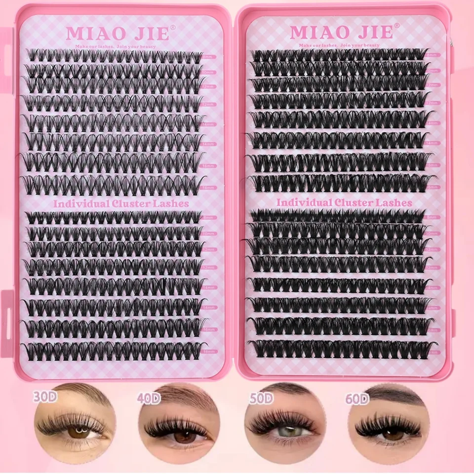 MIAOJIE 640 piezas de extensión de pestañas 30/40/50D/60D/80D/100D, grupos de pestañas D curl 9-16mm, individuales DIY maquillaje 4