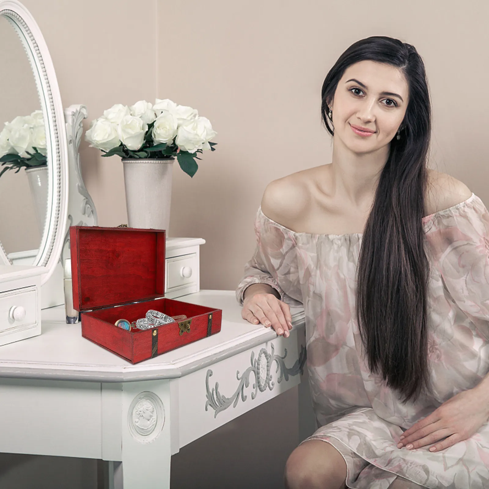 

Деревянный органайзер в ретро-стиле для хранения украшений, косметики и мелочей, 1 шт.