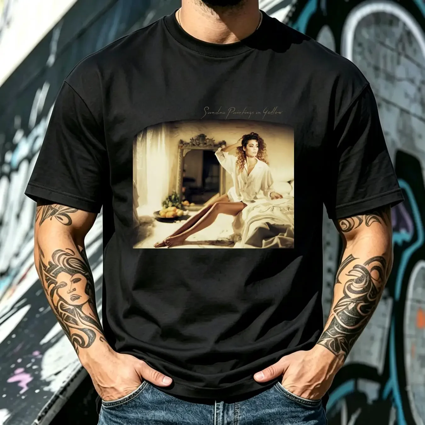 washed T Shirt Paintings in Yellow Sandra Ann Lauer Classic Black S 5XL Y1863 long or short sleeves vintage Washed Stretched