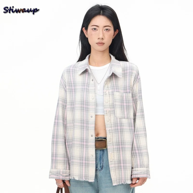 

Fashion Women's Blouses Trend 2025 Stylish Women's Plaid Shirts Women's Luxury Tops Mark Cotton Long Sleeve Blouses for Women