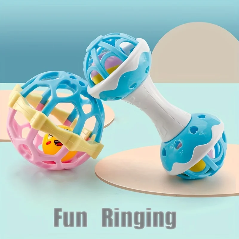 2 Pcs Baby Teething Hand Rattle Set, Soft Rubber Hand Grip Ball, Boilable, Baby Toddler Crawling Fun Educational Toys