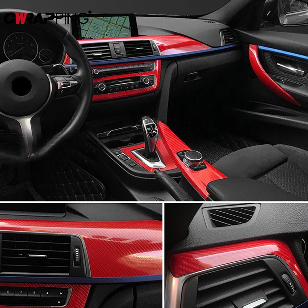 ألياف الكربون سيارة التفاف ملصق فينيل أحمر لامع خالية من الفقاعات مقاوم للماء ذاتية اللصق زين تصفيف السيارة اكسسوارات السيارات #5