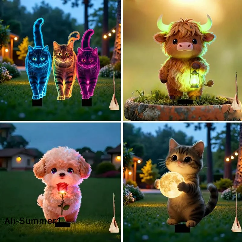 【E】2D Flat Neon Color Cat Garden Stake Garden And Flowerbed Decor Animal Yard Decor, Lawn Ornaments Great Gift For Friends
