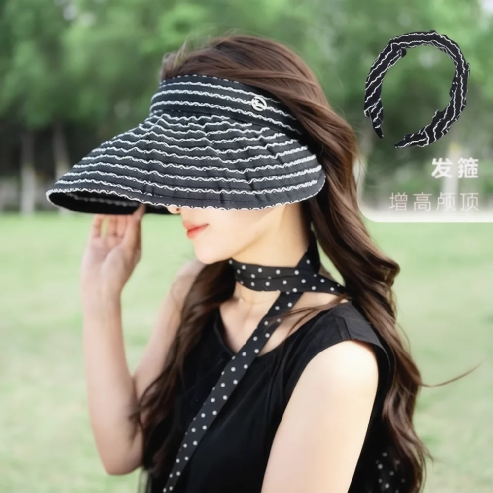 Summer UV Protection Open Top Sun Hat Foldable Breathable Ladies Fashion Travel Beach Outdoor Sport Style Headband Cap
