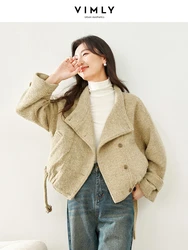 Vimly Winter Cropped Quilted Jacket Casual Loose Warm Woolen Coat 2023 New Lapel Single Breasted Elegant Female Outerwear M5785