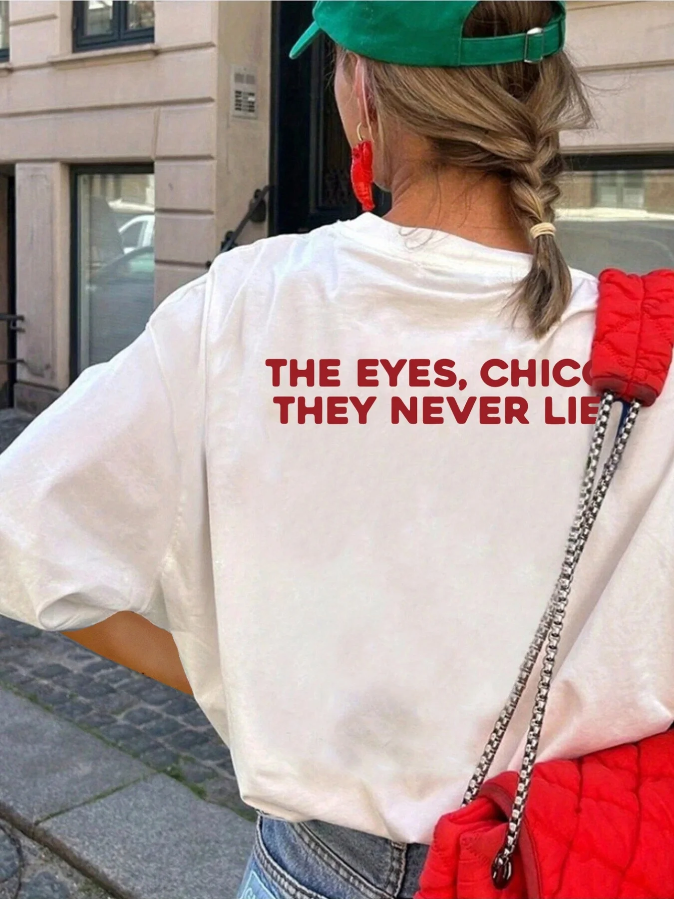 Retro THE EYES CHICO THEY NEVER LIE Slogan Back Graphic T-shirt Women Loose Daily Wear Comfort Cotton Streetwear Tops