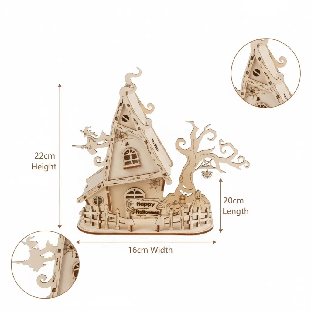 OUZEY 3D بيت شجرة خشبي مسكون - مجموعة نماذج تجميع DIY للهالوين، مشروع حرفي مخيف للبالغين والمراهقين من سن 14 عامًا فما فوق #3