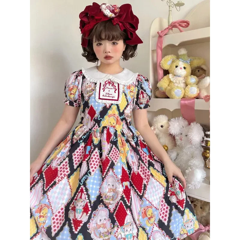 MN1 [Showa Kaleidoscope] lolita ชุดผู้หญิงวินเทจ OP ปักแขนสั้นชุดเจ้าหญิงญี่ปุ่นหวาน Kawaii8/ yG