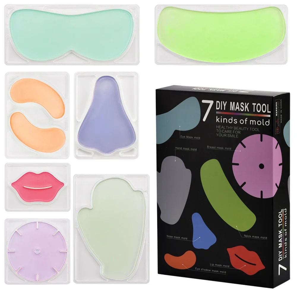 Molde reutilizable de plástico para mascarilla Facial, herramienta de fabricación de máscaras de frutas y verduras, bandeja transparente, 7 estilos por juego