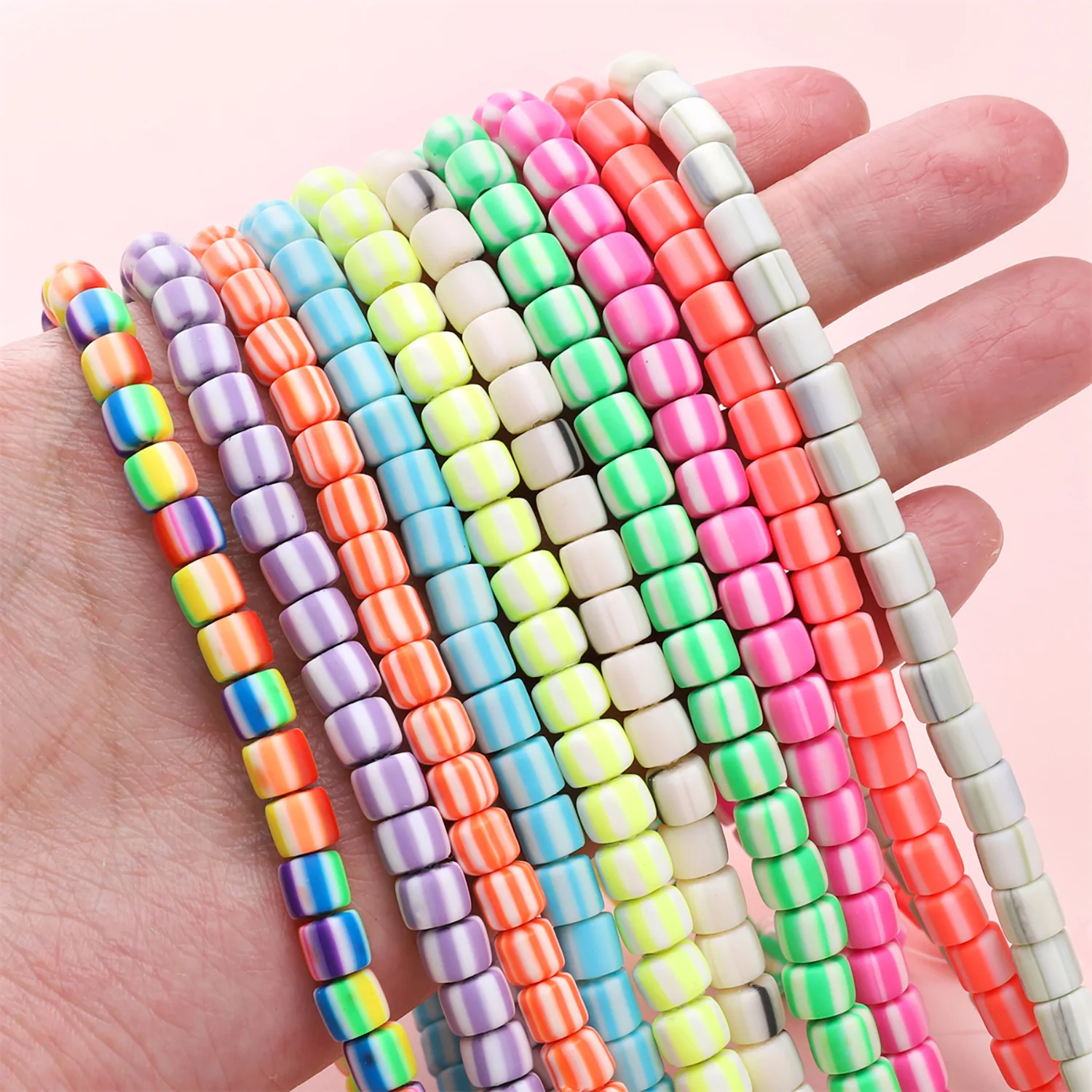 60pcs/lot Barrel Shape Polymer Clay Beads Hexagon Tube Loose Spacer Beads For Jewelry Making DIY Design Bracelet Finding