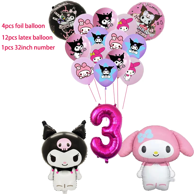 Kuromi Melody Theme Birthday Party Decoration Tableware Balloon Backdrop CakeTopper Party Supplies Baby Shower