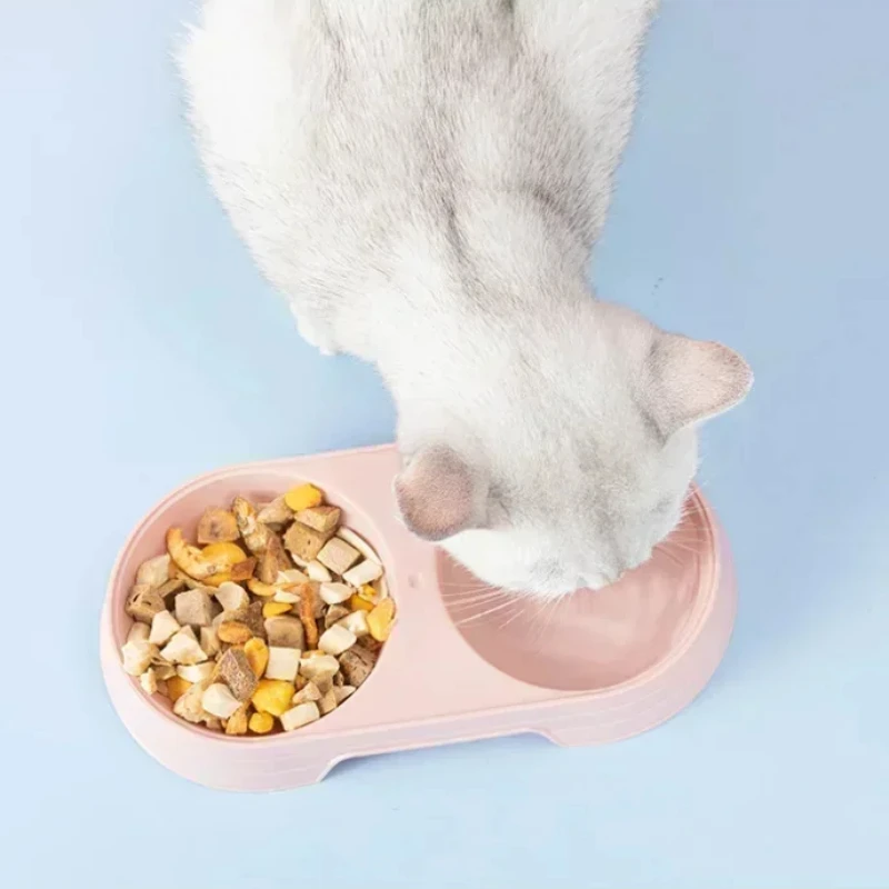 Macaron Pet Double Bowl Plastic Kitten Dog Food Drinking Tray Feeder Cat Feeding Pet Supplies Accessories Pet Products Dog Bowl