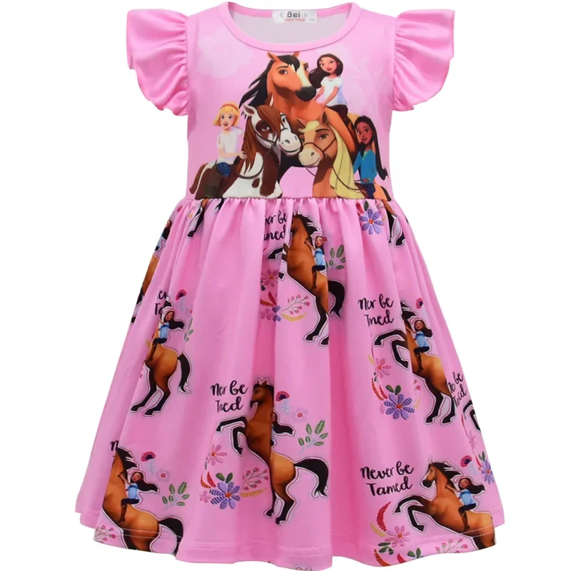 Baby girls Spirit Riding Free dress children girls riding horse dresses gutter sleeve irregular dress kids birthday party clothe