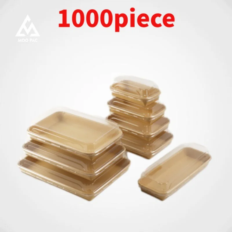 

10 00piece.Custom.Custom Recyclable Brown Kraft Paper Sushi Tray With Transparent Lids Food Catering Boxes