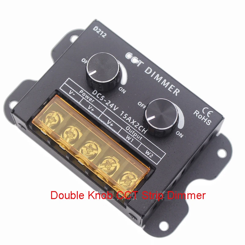 DC5V-24V LED CCT Dimmer PWM Two Knob Dual Color Temperature Controller Single Color Strip Dimming 15A*2CH Controller LED Module