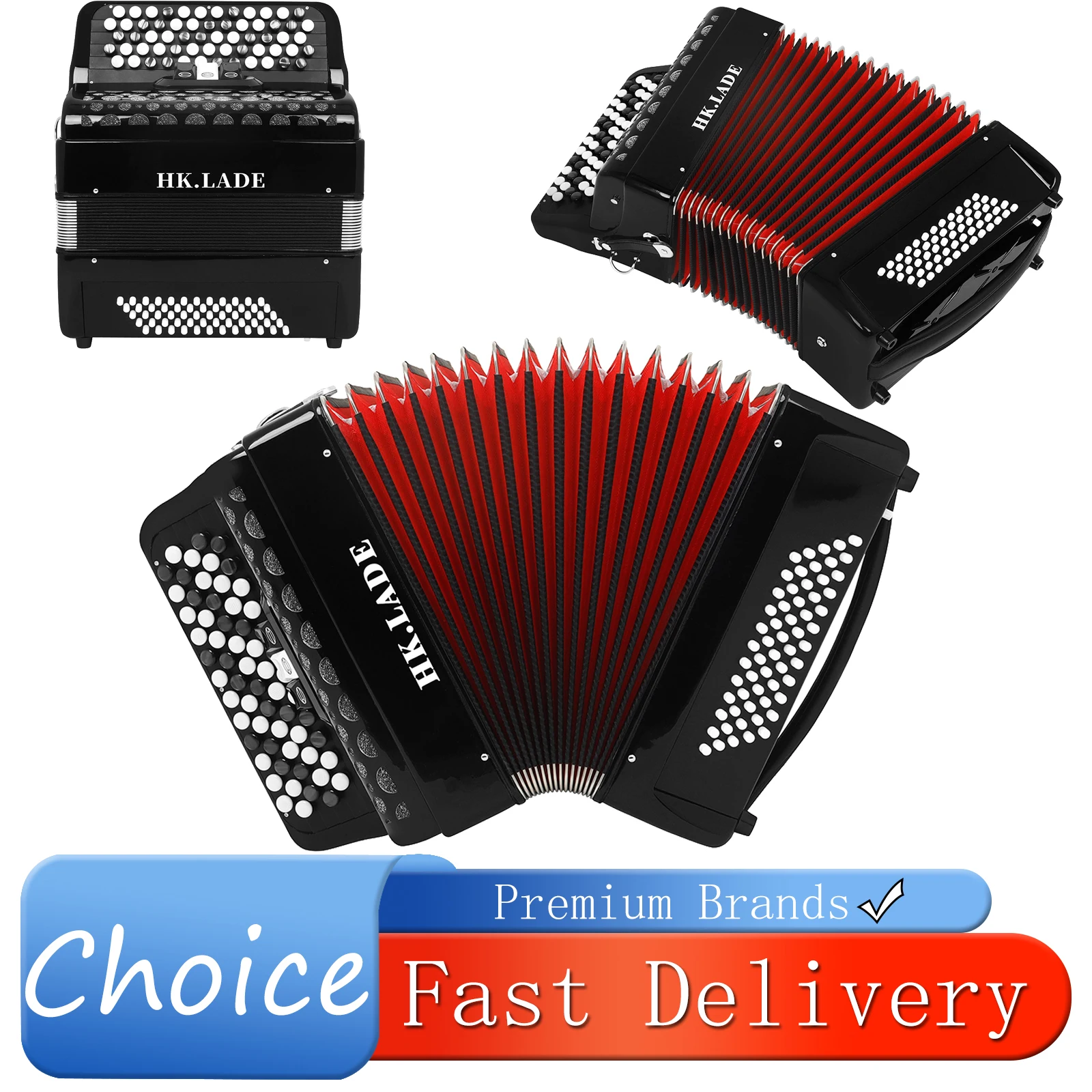 HK·LADE AH-110 Bayan Accordion 62 Key 60 Bass 3 Keyboard Voice Changing Accordion Sheepskin Bellows Accordion with Storage Bag