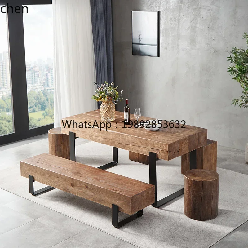 y9.4- log dining table and chairs bench stool stake desk hotel reception table retro pier catering